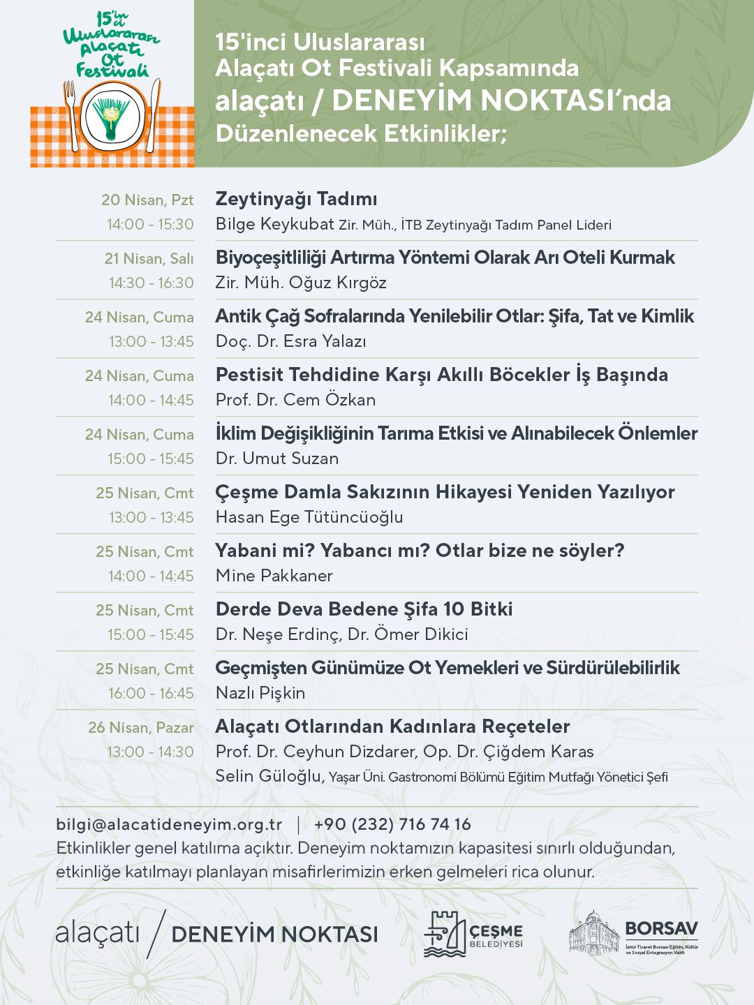 15'inci Uluslararası Alaçatı Ot Festivali kapsamında alaçatı/DENEYİM NOKTASI Etkinlikleri