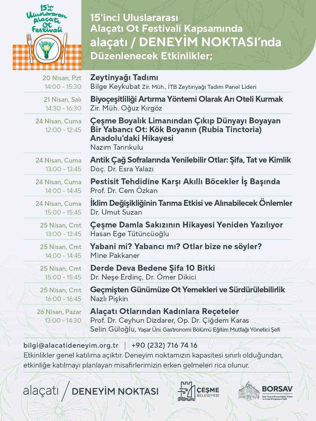 15'inci Uluslararası Alaçatı Ot Festivali kapsamında alaçatı/DENEYİM NOKTASI Etkinlikleri