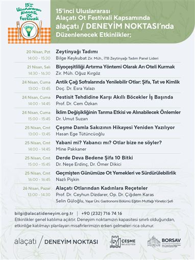 15'inci Uluslararası Alaçatı Ot Festivali kapsamında alaçatı/DENEYİM NOKTASI Etkinlikleri